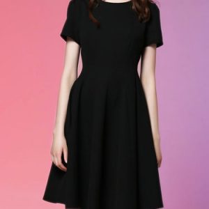 Plain Jacquard Simple Short Sleeve Midi Dress