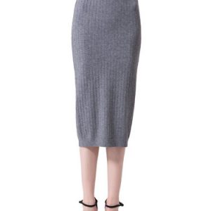 Plain Knitted Bodycon Casual Slit Midi Skirt