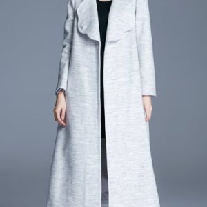 Plain Long Sleeve Lapel A-line Simple Coat