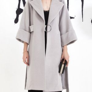 Plain Long Sleeve Slit Coat with Belt