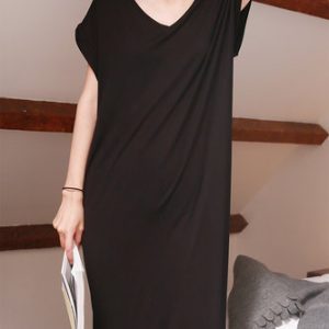 Plain Modal Shift Short Sleeve Simple Home Midi Dress