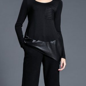 Plain Paneled Long Sleeve Casual Long Sleeve Top