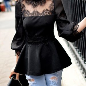 Plain Paneled Long Sleeve Sweet Blouse