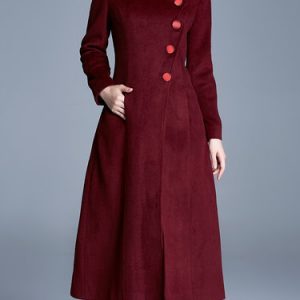 Plain Simple Long Sleeve Single Breasted Stand Collar Coat