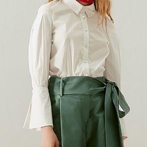 Plain Statement Long Sleeve Shirt Collar Blouse