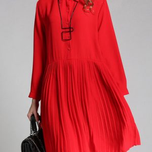 Pleated A-line Solid Chiffon Elegant Midi Dress