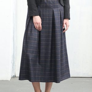 Pleated Elegant Plaid A-line Midi Skirt