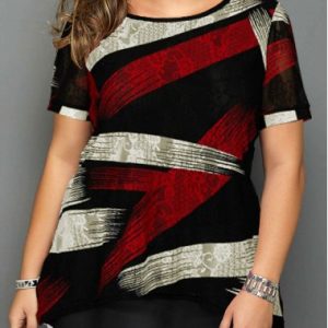 Plus Size Short Sleeve Geometric Print Blouse - 1X