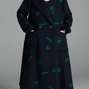 Pockets A-line Casual Long Sleeve Graphic Wool blend Coat