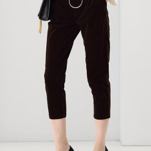 Pockets Casual Solid Cropped Pants with Belt