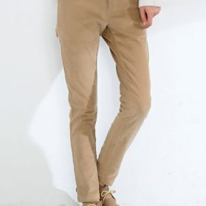 Pockets Corduroy Simple Straight Leg Pants