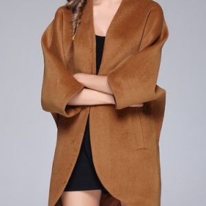 Pockets Elegant V Neck Solid Shift Wool Blend Coat