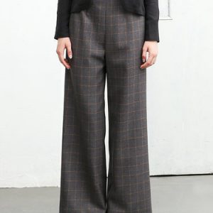 Pockets High-rise Elegant Plaid Wide Leg Pants