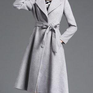 Pockets Simple A-line Stand Collar Long Sleeve Coat with Belt