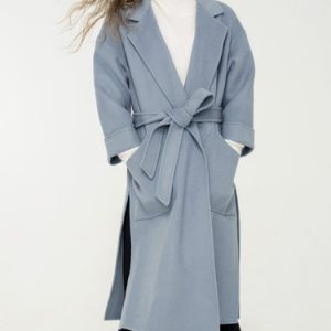 Pockets Slit Lapel 3/4 Sleeve Coat With Belt