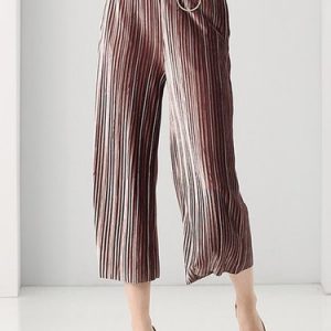 Pockets Solid Pleated Casual Wide Leg Pants