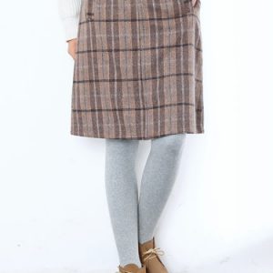 Pockets Wool Blend Casual Checkered/Plaid Midi Skirt