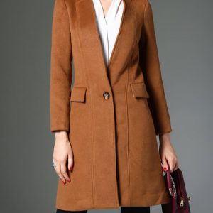 Pockets Wool Blend Solid Long Sleeve Coat