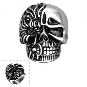 Polished 316L Stainless Steel Moter/Bikers Ring Skull Skeleton Antique Silver Wide Cast Gothic Punk Rock Style Men's Large Heavy Jewelry