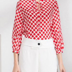 Polka Dot Print Vintage H-line Silk Blouse