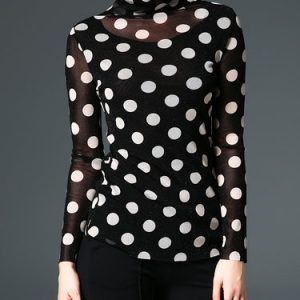 Polka Dots Long Sleeve Casual Turtleneck Printed Top