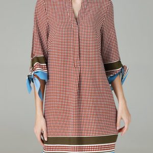 Polka Dots Printed Casual 3/4 Sleeve Silk-blend Mini Dress