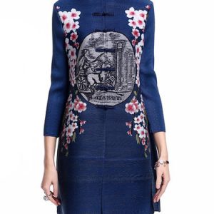 Polyester Floral Printed 3/4 Sleeve Vintage Coat