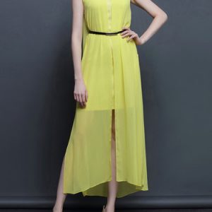 Polyester Slit Plain Sleeveless Casual Maxi Dress