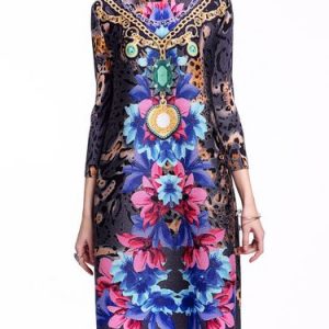 Polyester Vintage 3/4 Sleeve Printed Mini Dress