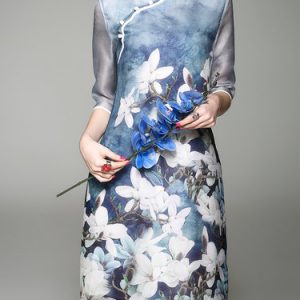 Polyester Vintage Half Sleeve Midi Dress