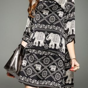 Polyester Vintage Printed 3/4 Sleeve A-line Mini Dress