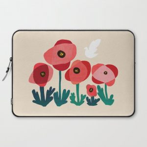 Poppy flowers and bird Computer Cover by Picomodi - Laptop Sleeve - 15"