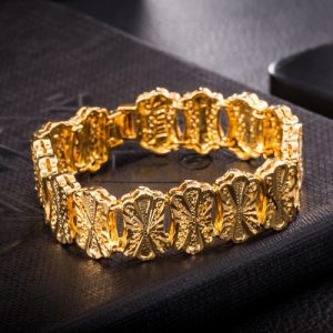 Popular Gold Plated Jewelry Fashion Women Lady High Quality Beautiful Wide Bracelet