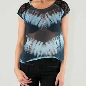 Printed Abstract Lace Short Sleeve Casual T-Shirt