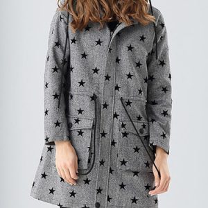 Printed Casual Geometric Hoodie Long Sleeve Coat