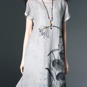 Printed Cotton-linen Midi Dress