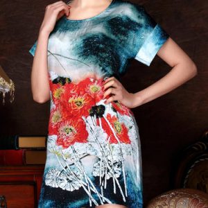 Printed H-line Vintage Short Sleeve Mini Dress