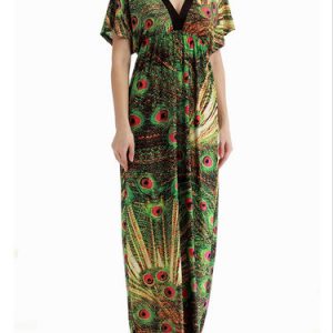 Printed Short Sleeve A-line Resort Maxi Dress