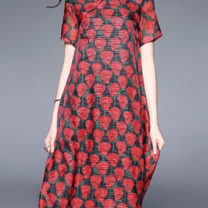 Printed Short Sleeve Shift Casual Silk-blend Midi Dress