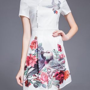 Printed Short Sleeve Vintage Graphic Mini Dress