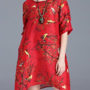 Printed Silk-blend Half Sleeve Vintage Mini Dress