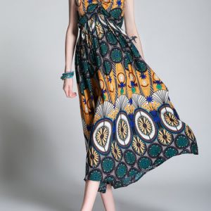 Printed Sleeveless Tribal Beach Polyester Midi Dress