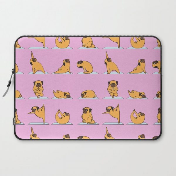 Pug Yoga // Pink Computer Cover by Huebucket - Laptop Sleeve - 15"