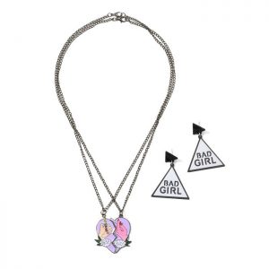 Punk Best Buds Heart Geometric Letter Jewelry Set