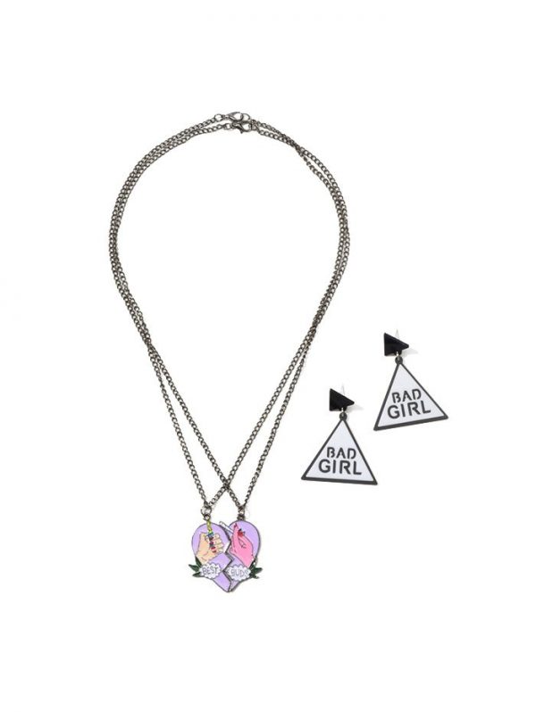 Punk Best Buds Heart Geometric Letter Jewelry Set