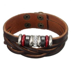 Punk Leather Beads Braided Wristband Bracelet