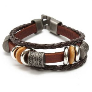 Punk Leather Strap Woven Beaded Bracelet