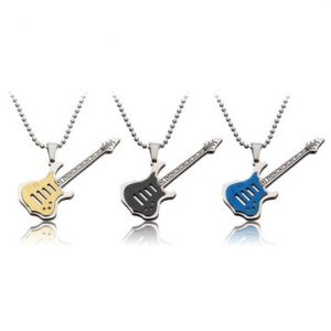 Punk Men Necklace Guitar Pendant Titanium Steel Punk Rock Music Neckalce