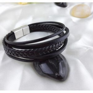 Punk Multilayer Woven Cow Leather Stainless Steel Bracelet