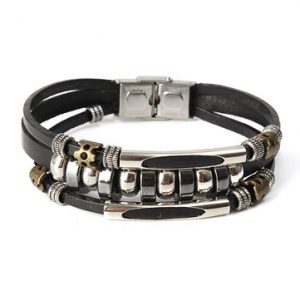 Punk Unisex Bracelet Leather Beads Health Bracelet